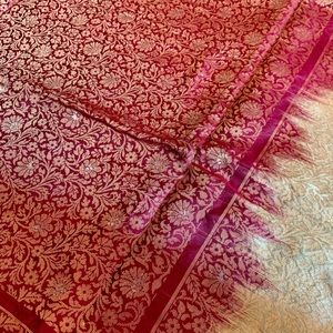 Silk magenta and cream sari with zari work